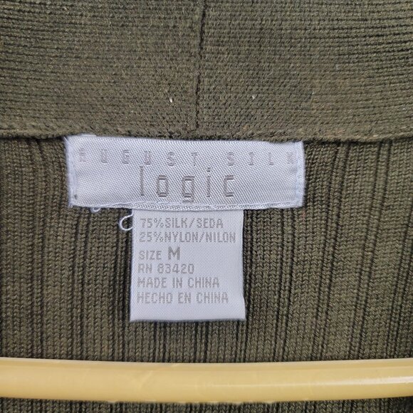 August Silk Logic Cardigan Sweater Size Medium Rib Knit Green Y2K Deadstock - Picture 4 of 10